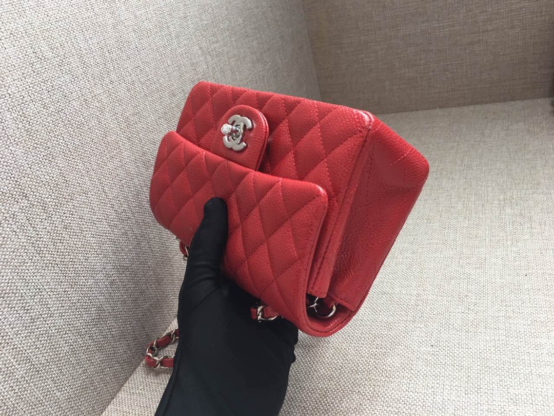 Small Classic Flap Caviar Bag A01116 Red/Silver